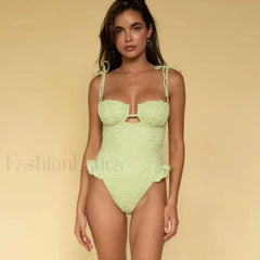 Ruffle V Neck Bathing One Piece