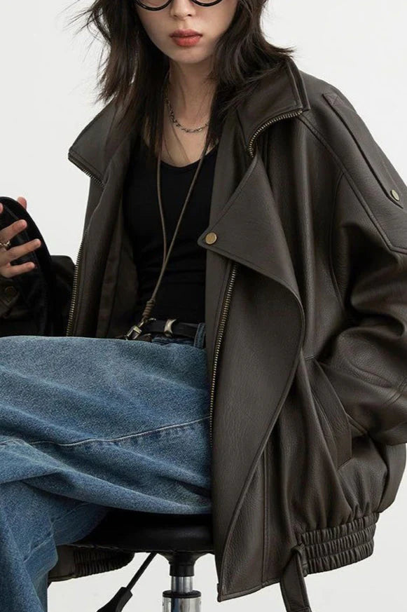 Oversized Moto Leather Jacket