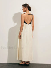 Open Back Contrast Pocket Long Dress