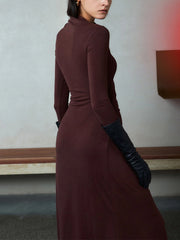 Bodycon Asymmetrical Neck Long Modern Sleeve Ruched Maxi Dress