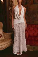 Backless Strappy 3D Flower Maxi Dress