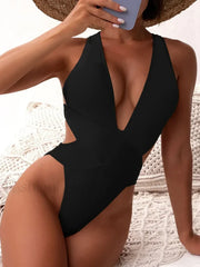 Scrunch V Neck Cross Backless One Piece