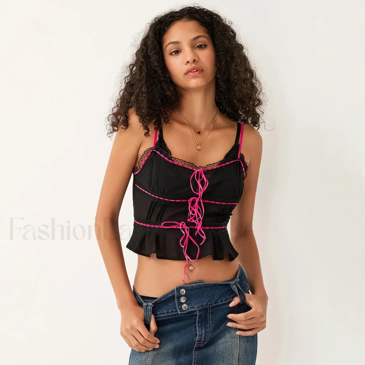 Sheer Mesh Lace Trim Crop Top