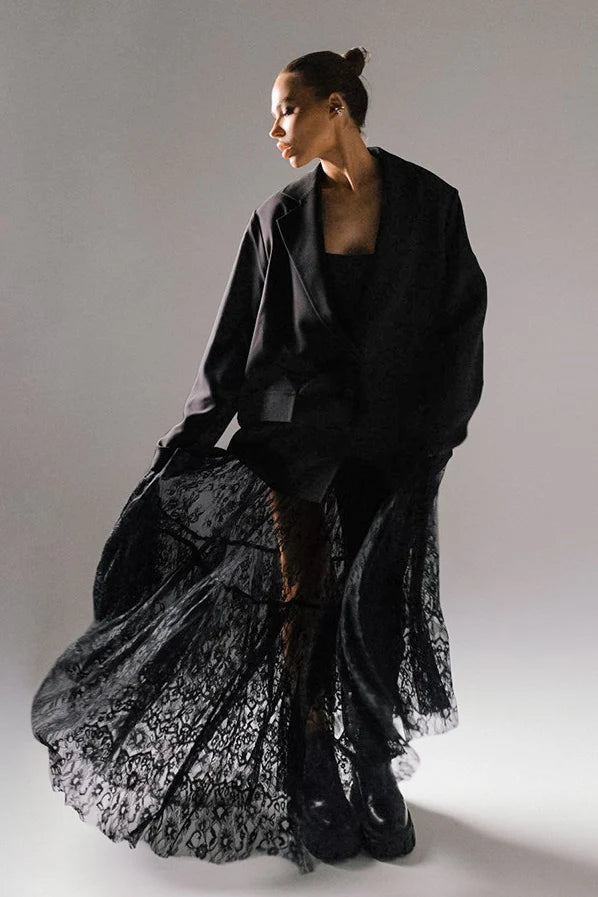 High Waist Black Sexy Lace Sheer Skirt