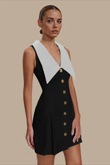 Lapel Sleeveless Belted Midi Dress