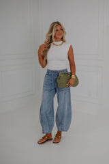 Side Ruched Mock Neck Top-Off White