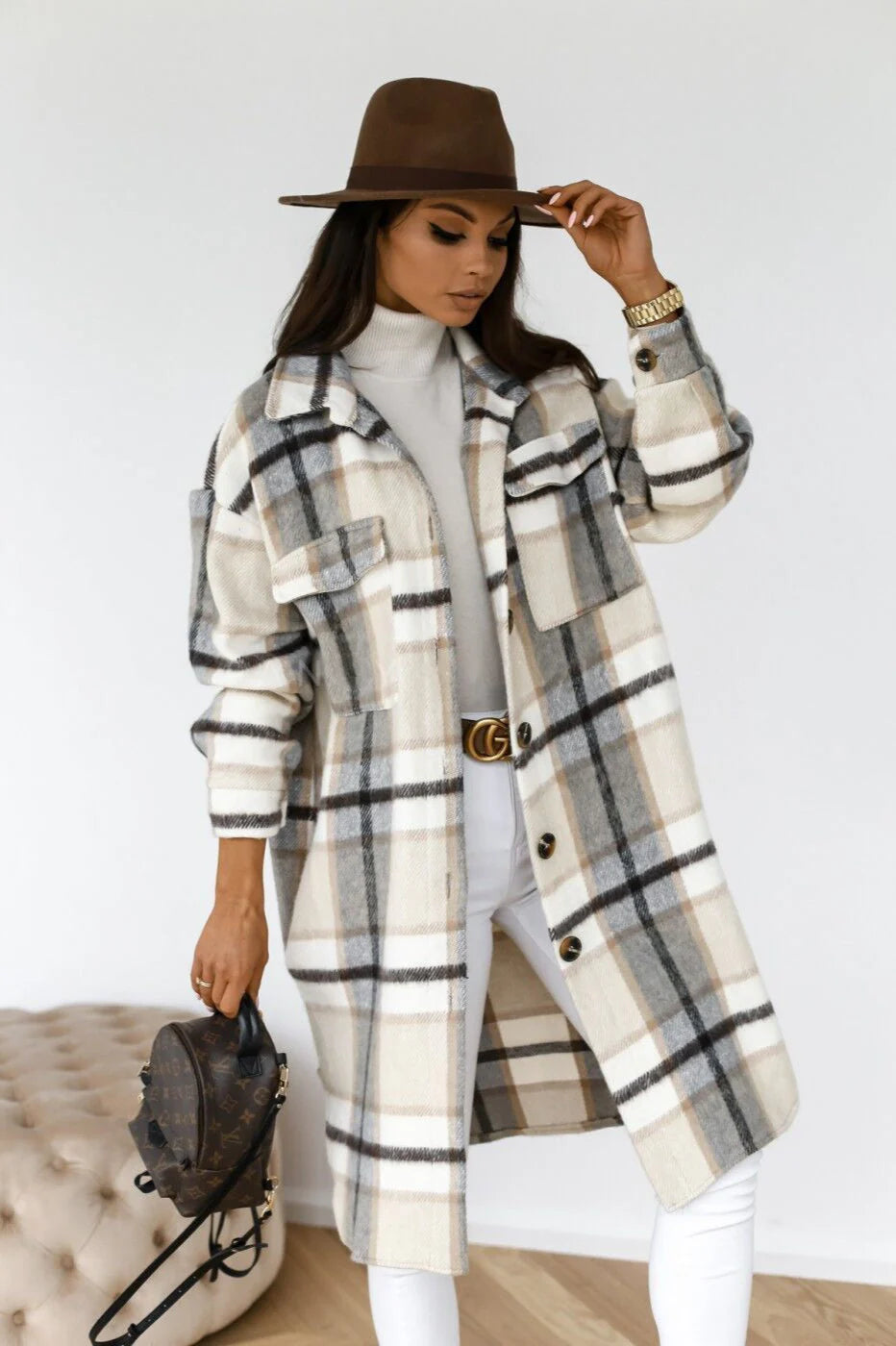 Plaid Button Down Shirt Coat