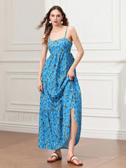 Ruched Floral A-Line Maxi Dress
