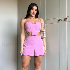 Irregular Wrap Strapless Tank Mini Skirt Two Piece Set