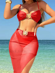High-Leg Brazilian Skirt Three Piece Set