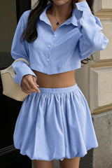 Blue White Stripe Bubble Hem Skirt Set
