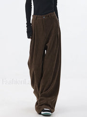 Oversized Corduroy Pleated Trendy Wide Leg Pants