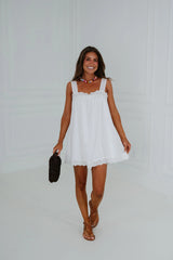 Sally Linen Lace Trim Mini Dress-Off White
