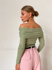 Wool Slim Off-Shoulder T-Shirt