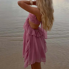 Floral Halter Pleated Mini Dress