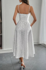 Jacquard Spaghetti Strap Cocktail Dress