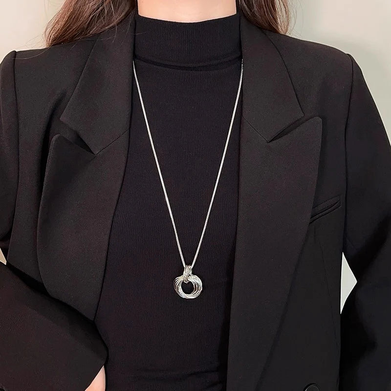 Wrapped Circle Pendant Layered Necklace