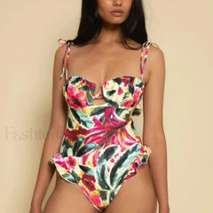 Ruffle Push Up Solid One Piece