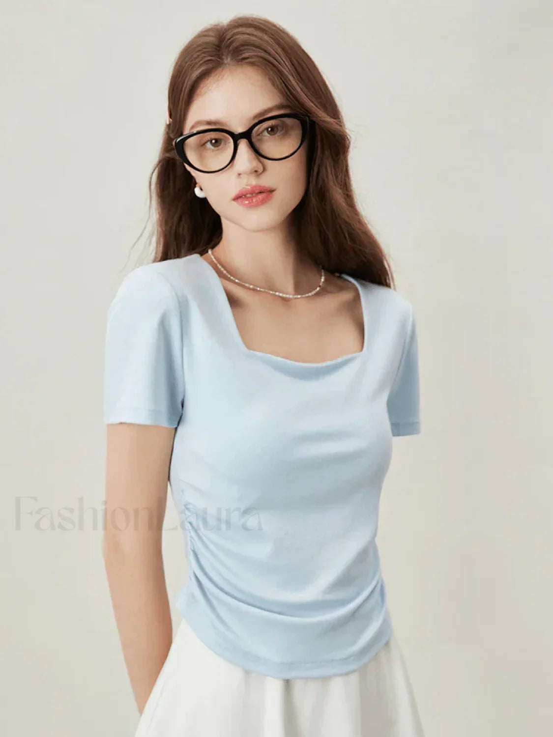Square Collar Casual Elegant T-Shirt