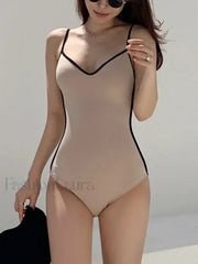 Spliced Sling Backless Fashion One Piece