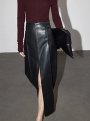 Leather Slit Graceful Maxi Skirt