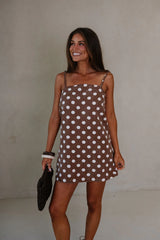 Corinne Polka Dot Mini Dress-Brown/Ivory