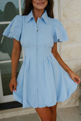 Stella Puff Sleeve Mini Dress-Light Blue