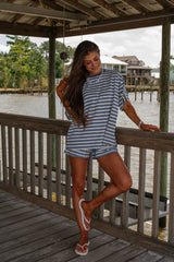 Marina Striped Shorts Set-Dusty Blue