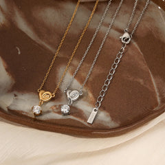 Heart Shape Zirconia Pendant Stainless Steel Necklace