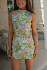 Jacquard Embroidered Mini Dress-Mint Floral