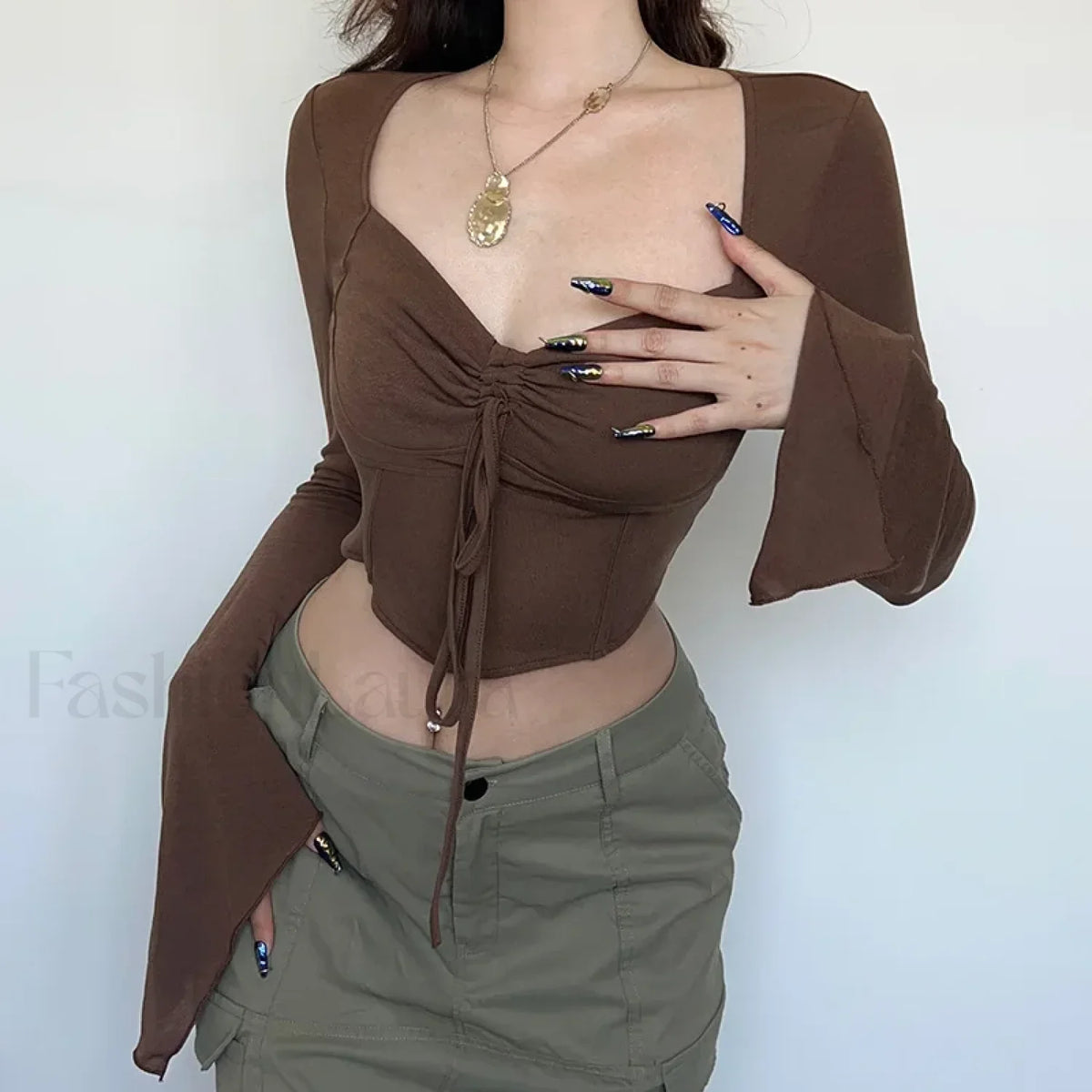 Zoki Y2k Cropped Flare Sleeve Sexy T-shirt