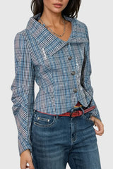 Single Breasted Plaid Print Blouse