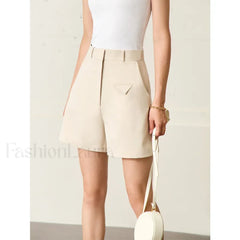 Minimalism Women Straight Casual Office Lady Black Short
