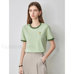 Flower Printed Contrast Pullover T-Shirt