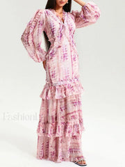 Vintage Ruffle Puff Maxi Dress