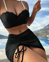 Pearl Push-Up Bra Bikini Three Piece Set