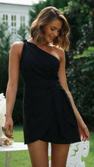 Sexy Backless Dress for Summer Women's 2024 New Slant Neck Zipper Solid High Waist Lace-up Irregular Hem Mini Dress