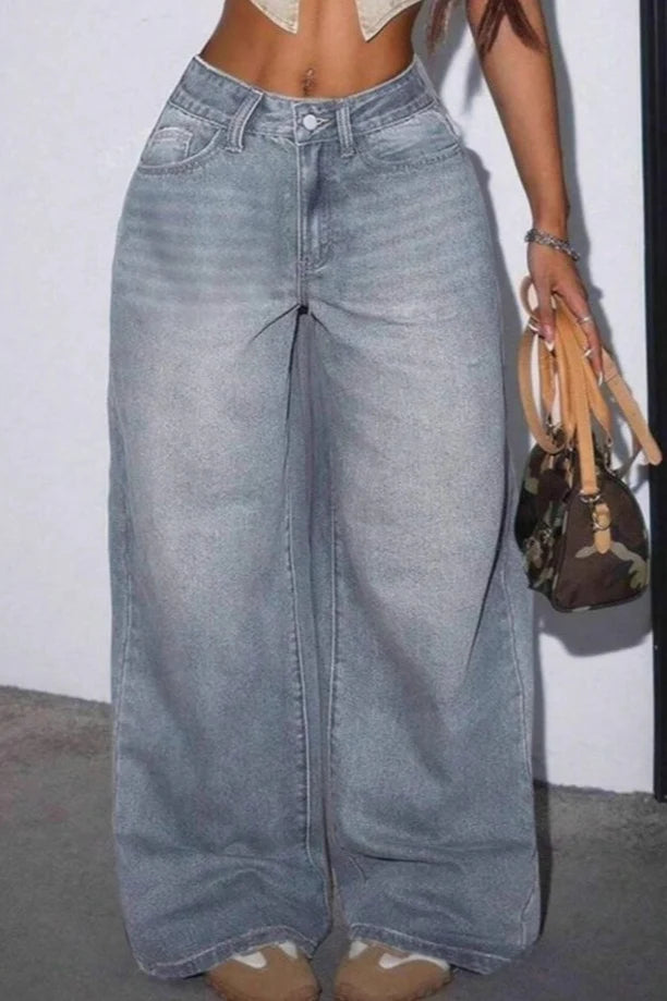 Washed Vintage Relaxed Wide Leg Jeans