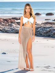 Knit See-through Slit Skirt Cover Up