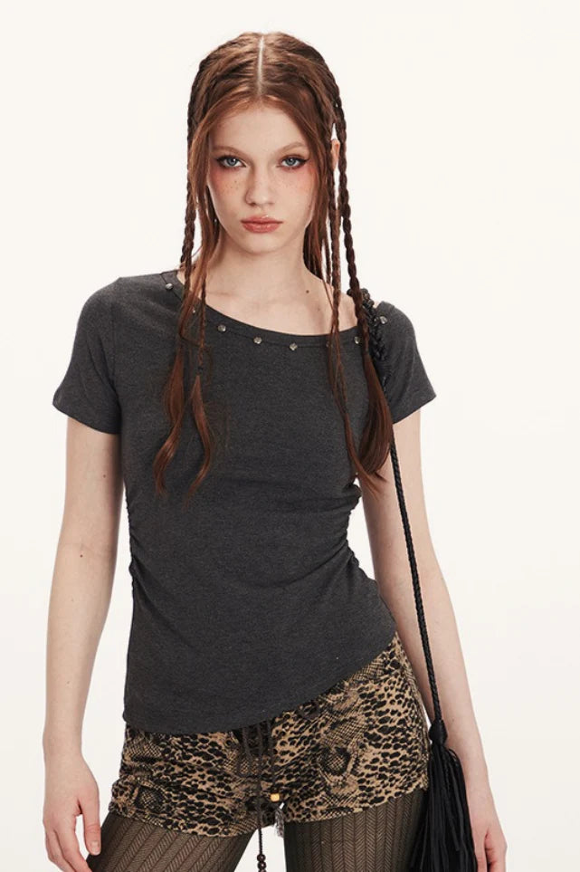 Asymmetrical Bodycon Cropped Short Sleeve Tee