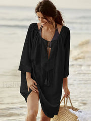 Spliced Lace Lace Up Tassel Cover Up