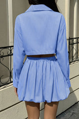 Blue White Stripe Bubble Hem Skirt Set