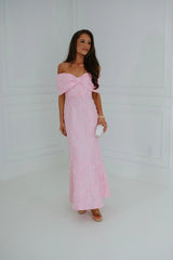 Jacquard Off Shoulder Dress-Pink