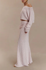 Ribbed Knit Off Shoulder Maxi Skirt Set