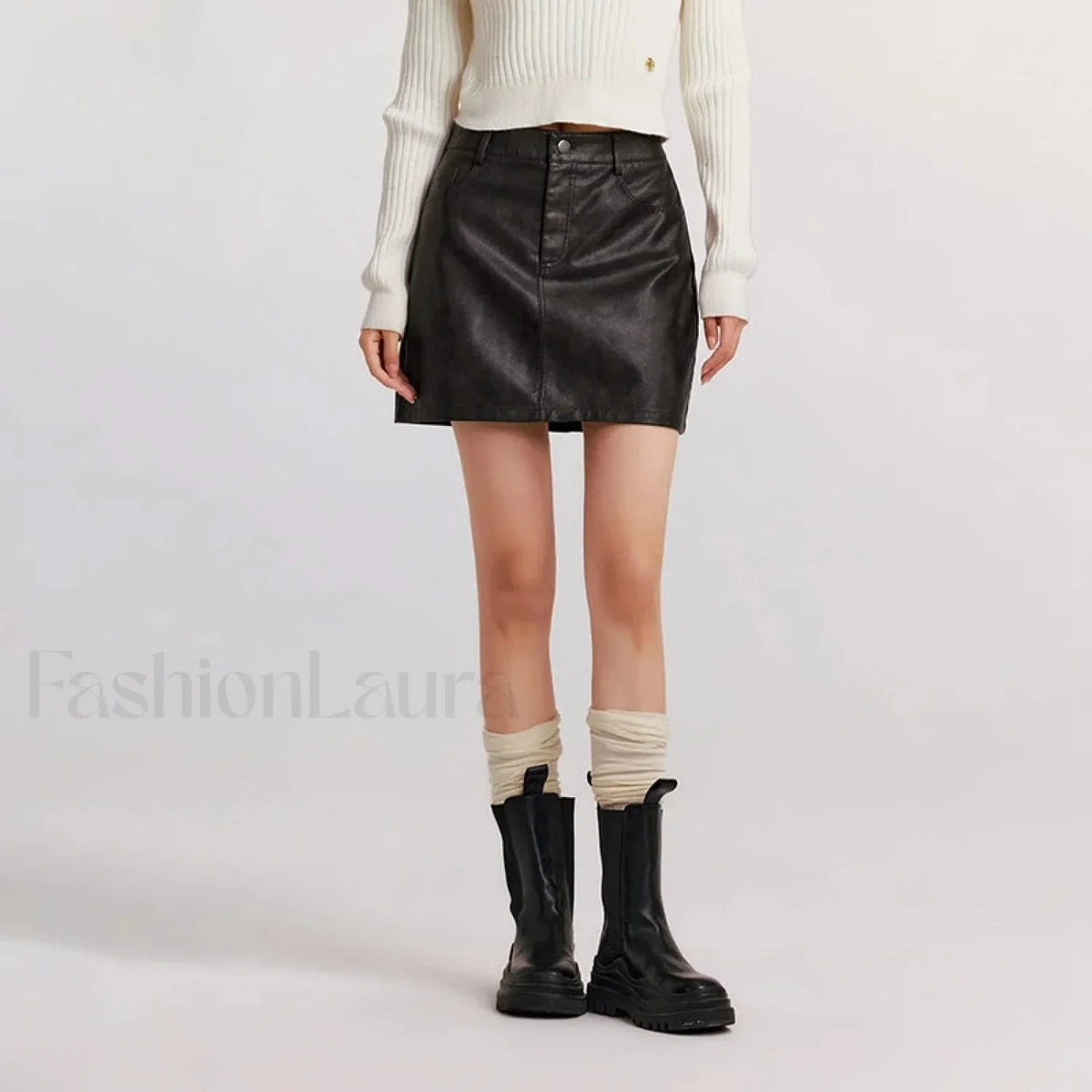 High Waist PU Leather Cool Skirt