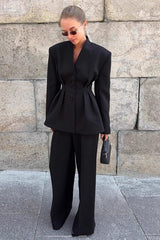 Black Fitted Two Piece Blazer Pants Set