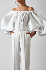 Elegant Puff Sleeve Cold Shoulder Blouse