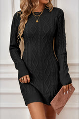 Long Sleeve Cable Knit Backless Sweater Dress