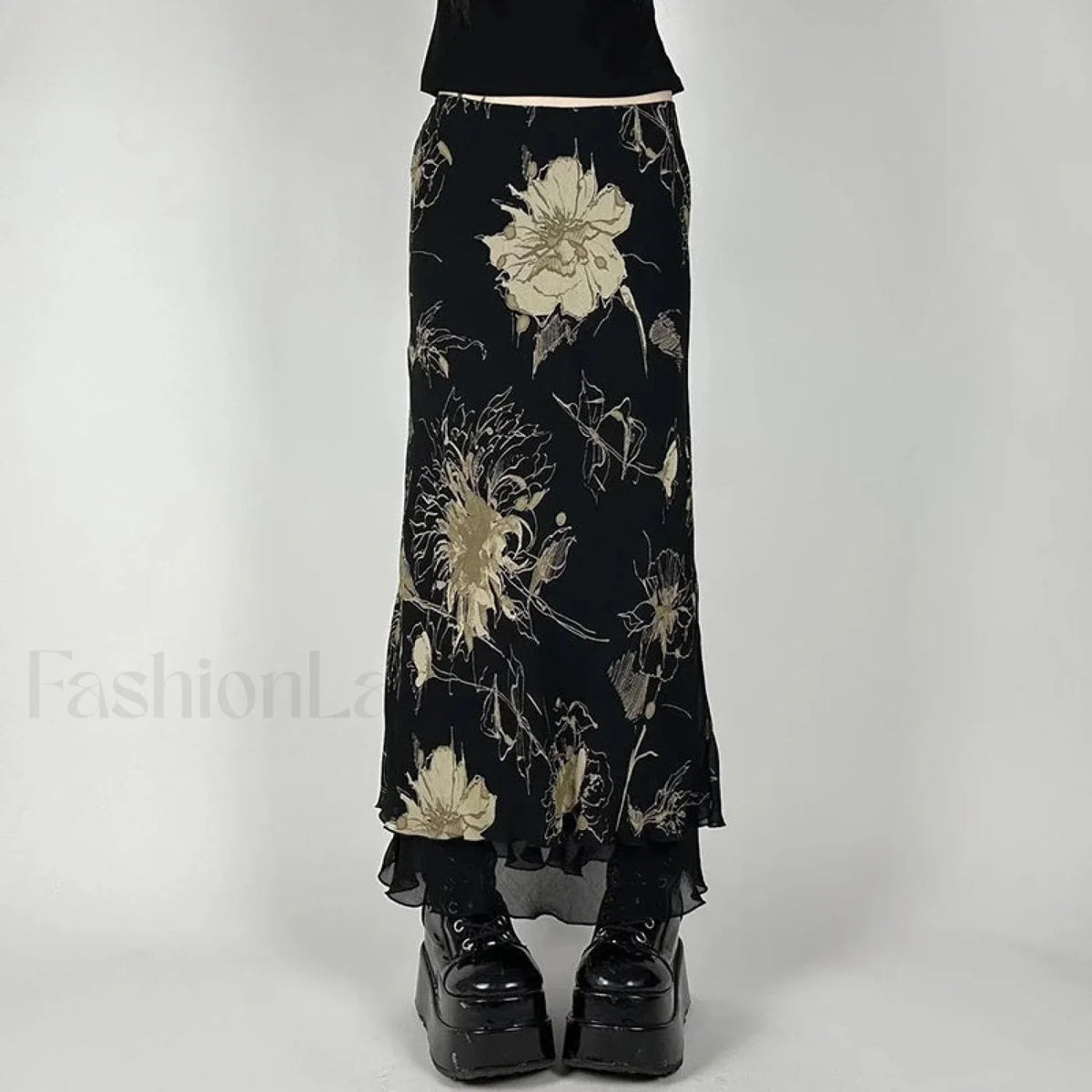 Goth Floral Mesh Double Layer Skirt