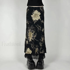 Goth Floral Mesh Double Layer Skirt